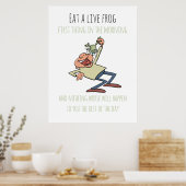 Motivatie Citaat eet een levende kikkervis Cartoon Poster (Keuken)