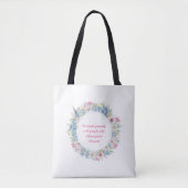 Motivatie Citaat Roze White Blue Floral Wreate Tote Bag (Voorkant)