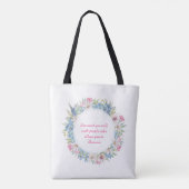 Motivatie Citaat Roze White Blue Floral Wreate Tote Bag (Achterkant)