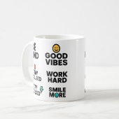 Motivatie citaten Mok - Wees vriendelijk goede vib (Voorkant links)