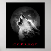 Motivatie Courage Wolf, Black & White Fullmoon Poster (Voorkant)