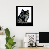 Motivatie Courage Wolf Face Head Poster (Thuiskantoor)