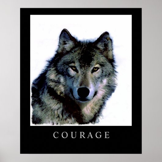 Motivatie Courage Wolf Face Head Poster (Voorkant)