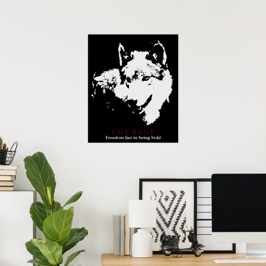 Motivatie Courage Wolf Poster (Thuiskantoor)
