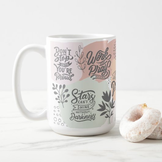 Motivatie dagelijkse herinnering citeert botanisch koffiemok (Met donut)