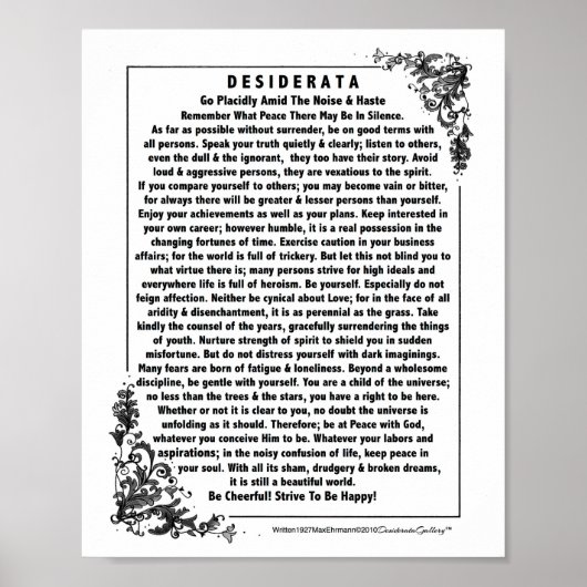 Motivatie Desiderata Poem door Max Ehrmann Poster (Voorkant)