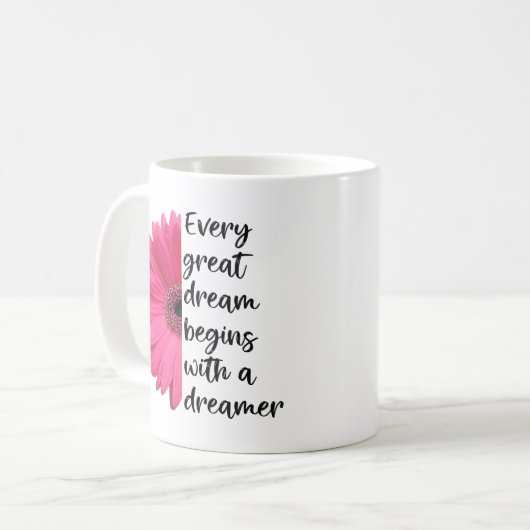 Motivatie Dreamweaver Pink Daisy Gezegden Citaten Koffiemok (Voorkant links)