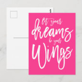 Motivatie dromen zijn je vleugels wit roze briefkaart (Voorkant / Achterkant)