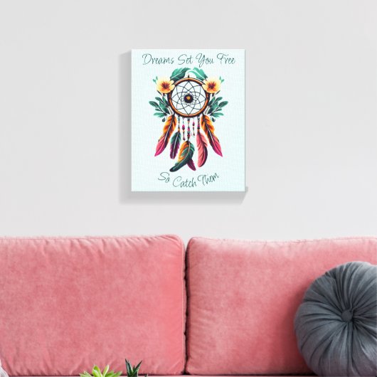 Motivatie Droomvanger Bloemen Waterverf Kunst Canvas Afdruk (Insitu (Woonkamer))