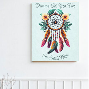 Motivatie Droomvanger Bloemen Waterverf Kunst Canvas Afdruk