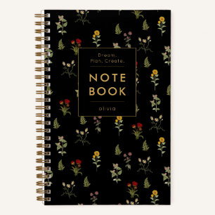 Motivatie Elegante Bloemen Zwart Goud Notitieboek