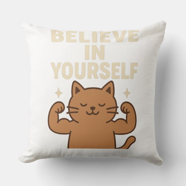 Motivatie Flexing Cat - "Geloof in jezelf" Kussen (Voorkant)