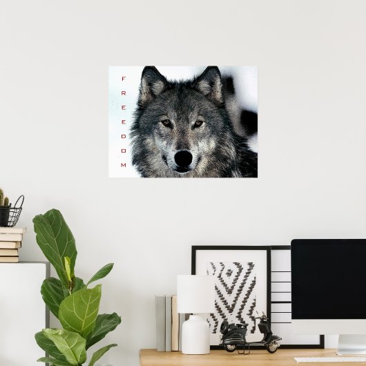Motivatie Freedom Courage Wolf Poster Print (Thuiskantoor)