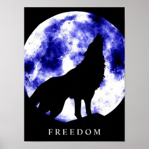 Motivatie Freedom Wolf Howls Silhouette Poster