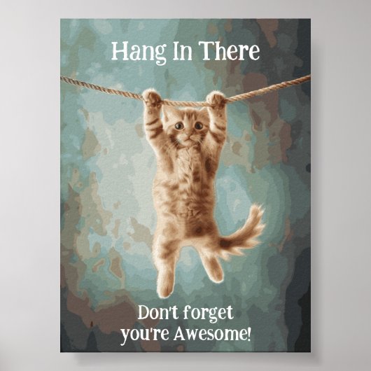Motivatie Funny Hang In There Cat Poster (Voorkant)