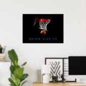 Motivatie Geef nooit Basketball Poster op (Thuiskantoor)