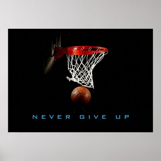Motivatie Geef nooit Basketball Poster op (Voorkant)