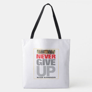 Motivatie Geef nooit op Geef nooit op groot Tote Bag