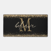 Motivatie Geloof Monogram Goud Glitter Zwart Bureaumat (Voorkant)