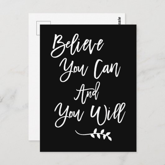 Motivatie geloven dat je kunt en je zult zwart zij briefkaart (Voorkant / Achterkant)