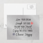 Motivatie gelukkige levensregels quotes briefkaart (Voorkant / Achterkant)