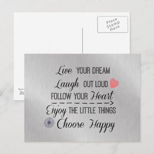 Motivatie gelukkige levensregels quotes briefkaart (Voorkant / Achterkant)
