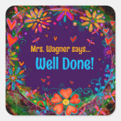 Motivatie gepersonaliseerd hart bloemleraar vierkante sticker (Voorkant)