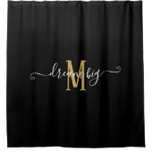 Motivatie Gezegde Dream Big Monogram Black Gold Douchegordijn (Voorkant)
