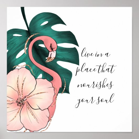 Motivatie Gezegde Elegant Pink Flamingo Poster (Voorkant)