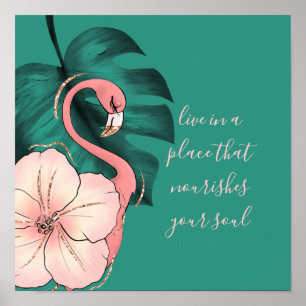Motivatie Gezegde Elegant Pink Flamingo Poster