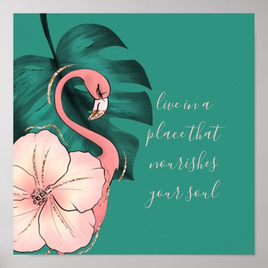 Motivatie Gezegde Elegant Pink Flamingo Poster (Voorkant)