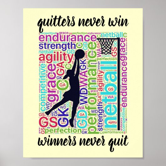 Motivatie Gezegde Player Posities Netball Quote Poster (Voorkant)