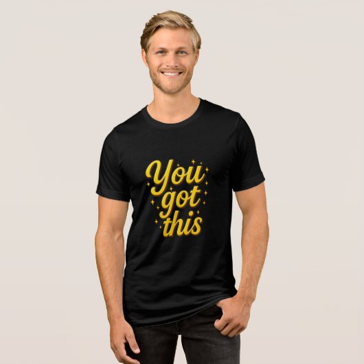 Motivatie heb je deze luxe gouden typografie Tri-Blend shirt (Voorkant volledig)