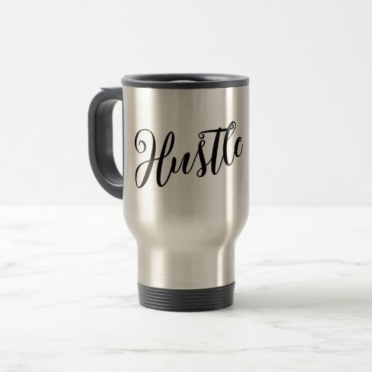 Motivatie "Hustle" Modern Script Travel Mug Reisbeker (Voorkant links)