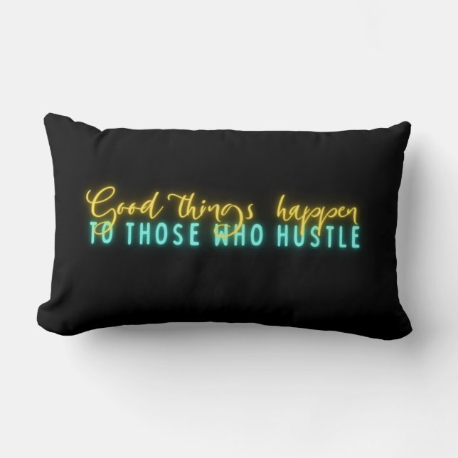 Motivatie Hustle Quote Neon Word Art Kussen (Voorkant)