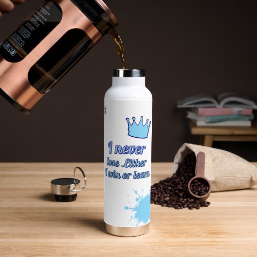 Motivatie_Ik verlies nooit Ik win of leer Waterfles (Koffie (Gedraaid)  )