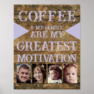 Motivatie koffiefamilie 4 foto bruin paarse poster