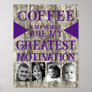 Motivatie koffiefamilie 4 foto grijs paarse poster