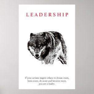 Motivatie leiderschap Wolf Black & White Poster