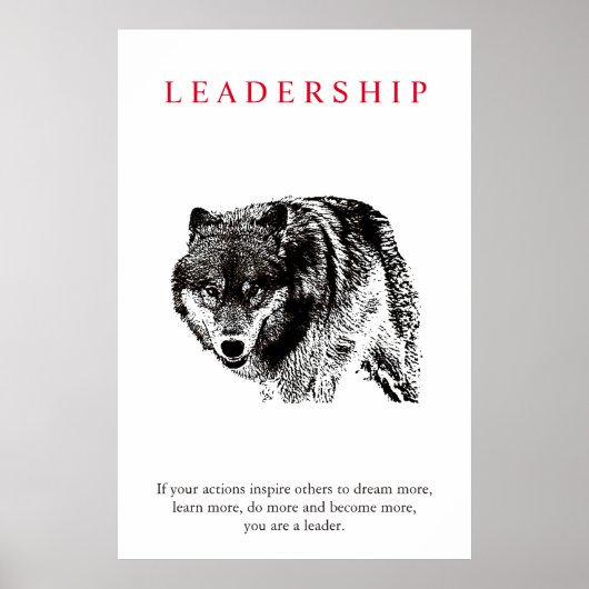 Motivatie leiderschap Wolf Black & White Poster (Voorkant)