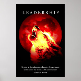 Motivatie leiderschap Wolf Red Night Moon Poster