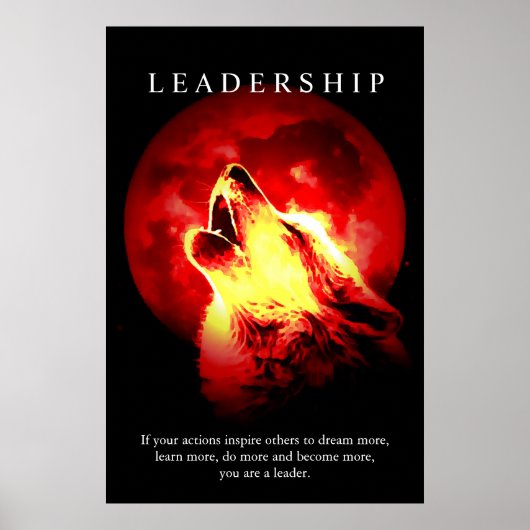 Motivatie leiderschap Wolf Red Night Moon Poster (Voorkant)