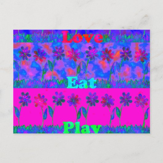 Motivatie levendige "Eet Liefde & Spelen" Art Prin Briefkaart (Voorkant)