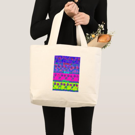 Motivatie levendige "Eet Liefde & Spelen" Art Prin Grote Tote Bag (Voorkant (product))