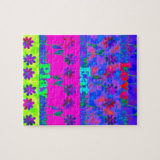 Motivatie levendige "Eet Liefde & Spelen" Art Prin Legpuzzel (Horizontaal)