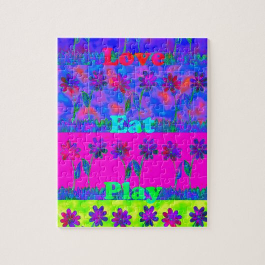 Motivatie levendige "Eet Liefde & Spelen" Art Prin Legpuzzel (Verticaal)