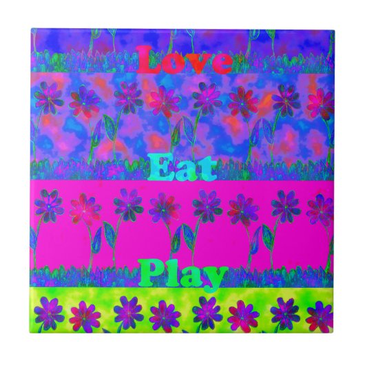 Motivatie levendige "Eet Liefde & Spelen" Art Prin Tegeltje (Voorkant)