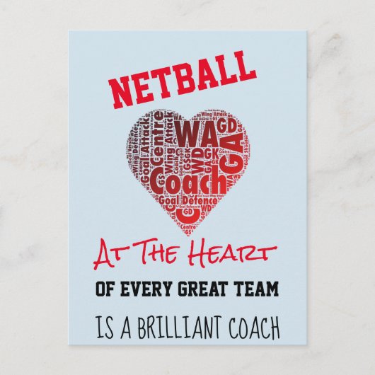 Motivatie liefde Netball Coach Quote Briefkaart (Voorkant)