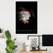 Motivatie nooit basketbal opgeven poster (Thuiskantoor)