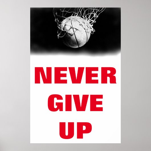 Motivatie nooit opgeven basketbal retro stijl poster (Voorkant)